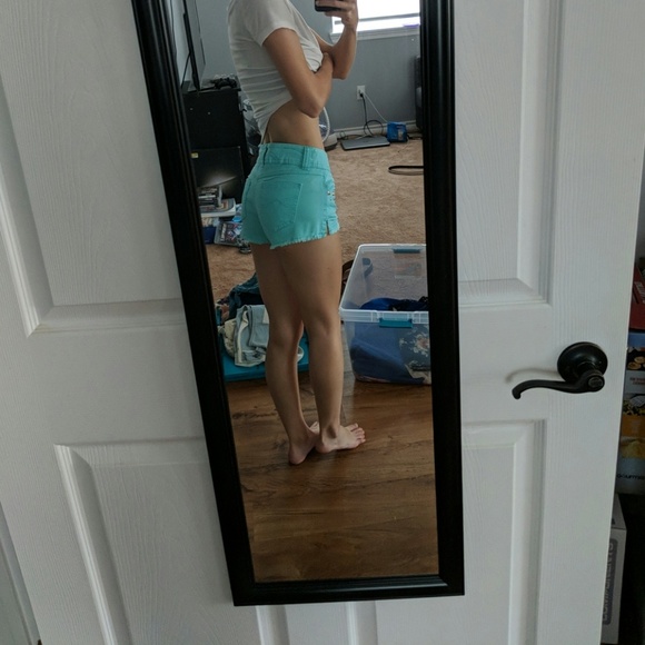 Mint Denim Cutoff Shorts - Picture 2 of 3